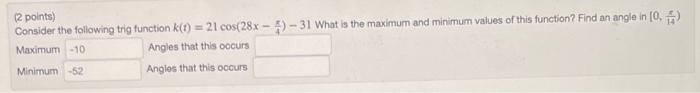Solved (2 points) Consider the following trig function (1) = | Chegg.com