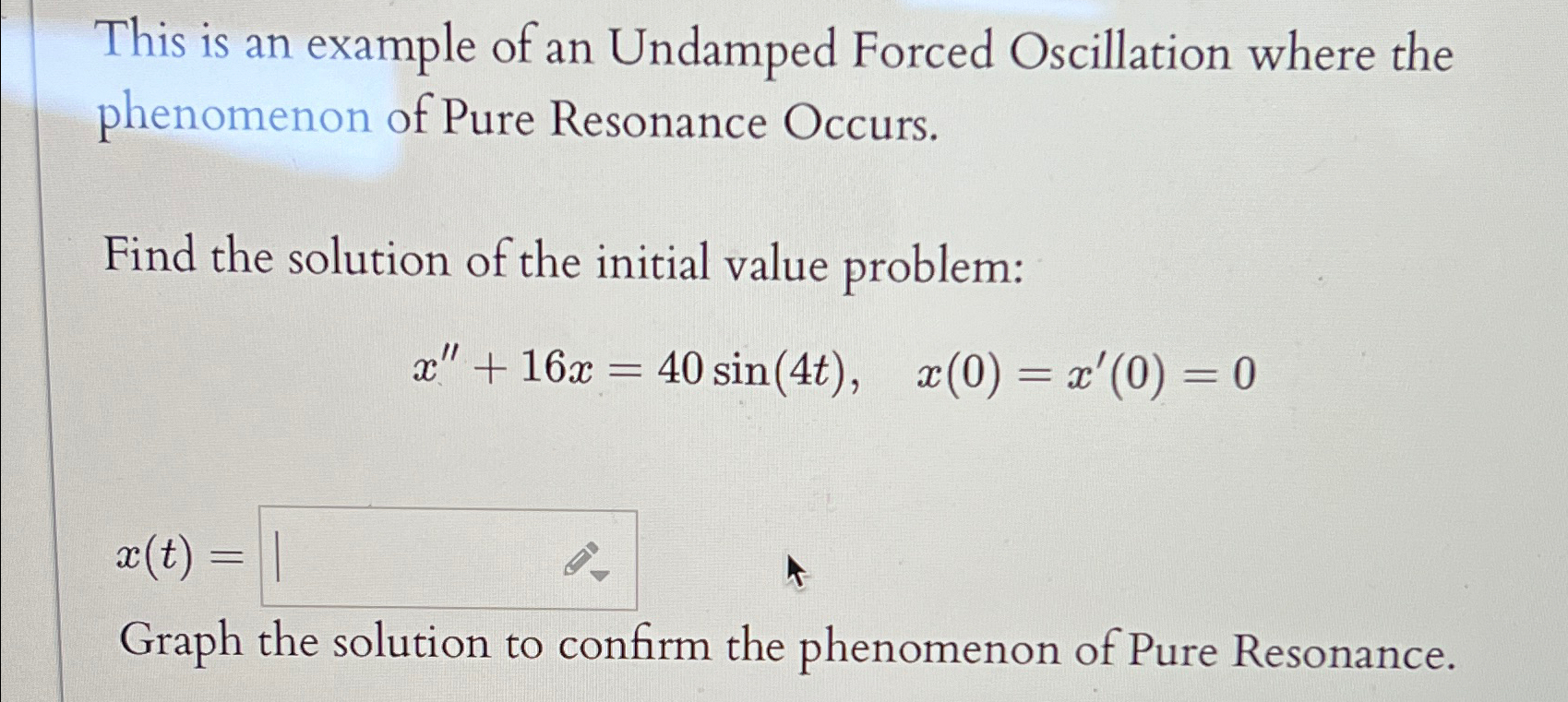 Solved This is an example of an Undamped Forced Oscillation | Chegg.com