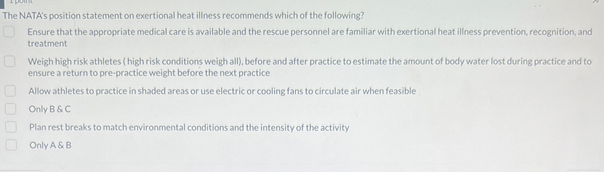 Solved The NATA's position statement on exertional heat