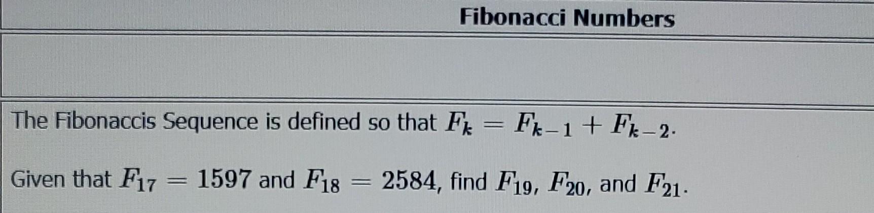 Solved The Fibonaccis Sequence is defined so that | Chegg.com
