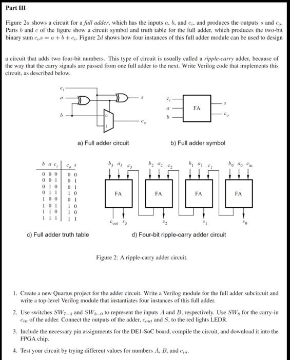 Solved Part III Figure 2a shows a circuit for a full adder, | Chegg.com