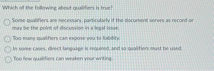 Which of the following about qualifiers is true? Some | Chegg.com