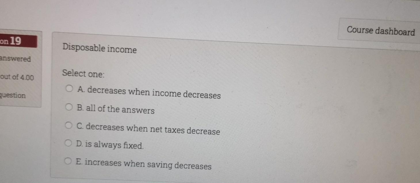 Solved Course dashboard on 19 Disposable income answered | Chegg.com