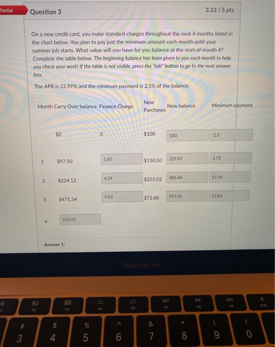 Solved Partial Question 3 3.33/5 pts On a new credit card, | Chegg.com