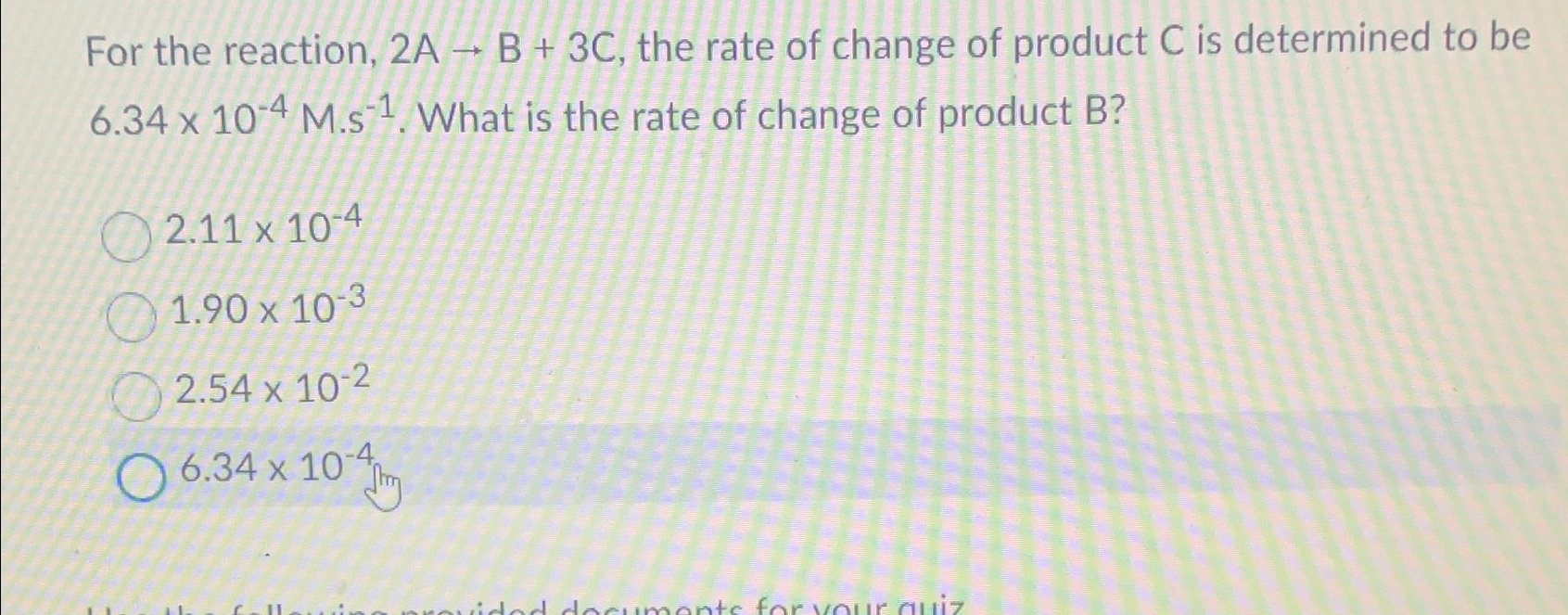 Solved For the reaction, 2A→B+3C, ﻿the rate of change of | Chegg.com