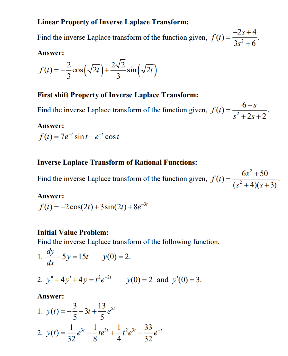 Solved Linear Property of Inverse Laplace Transform: -2s +4 | Chegg.com