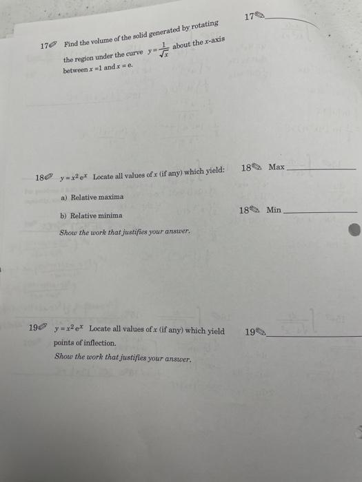 Solved 17 170 Find the volume of the solid generated by | Chegg.com