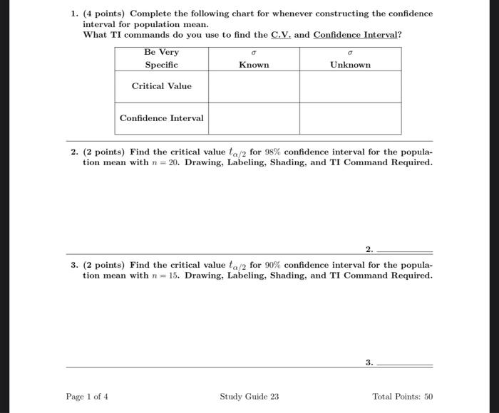 Solved 1. (4 points) Complete the following chart for | Chegg.com