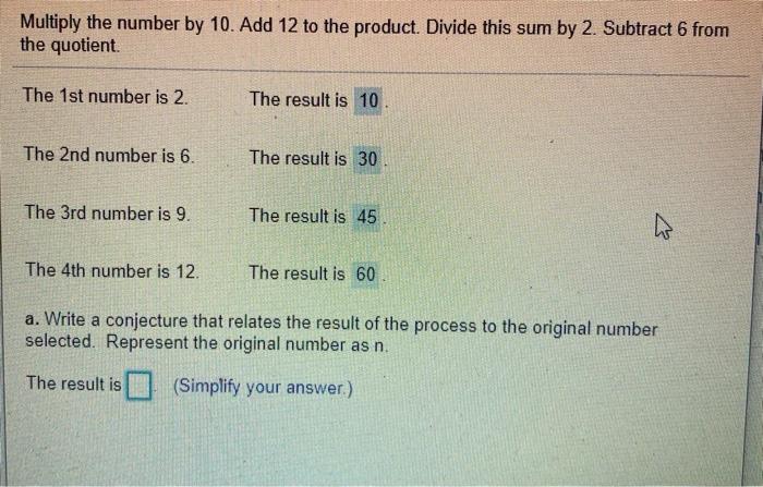 the product of 2 and a number is 10