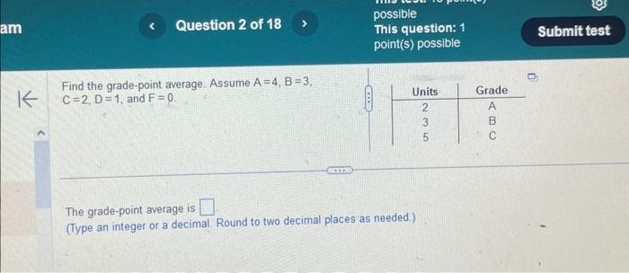 Solved Find the grade-point average. Assume A=4,B=3, | Chegg.com