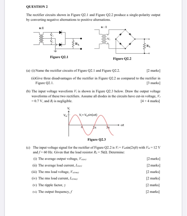 Solved QUESTION 2 The rectifier circuits shown in Figure