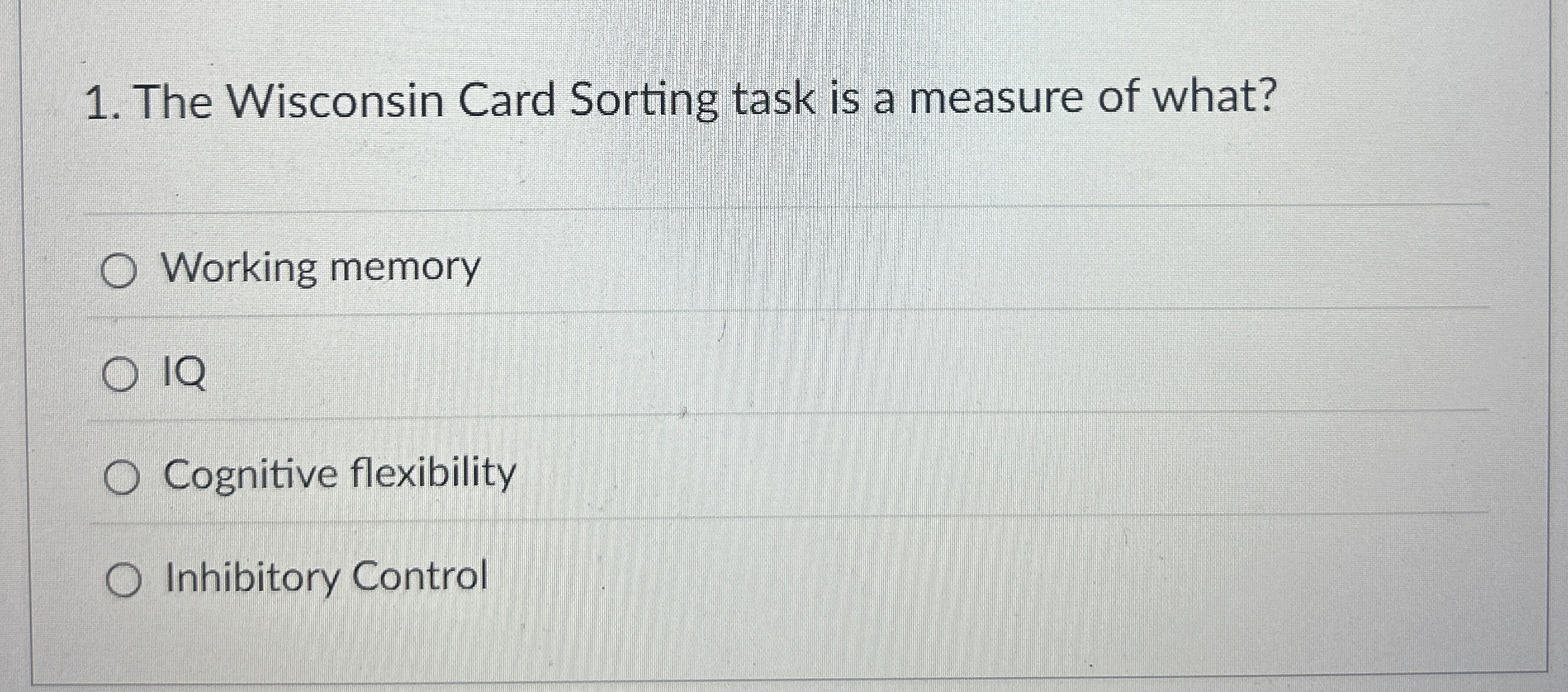 Solved The Wisconsin Card Sorting task is a measure of