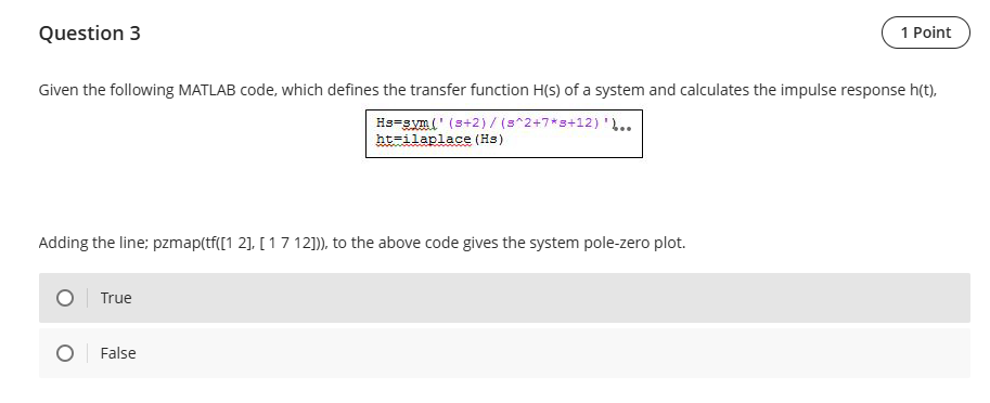 Solved Question 3Given the following MATLAB code, which | Chegg.com