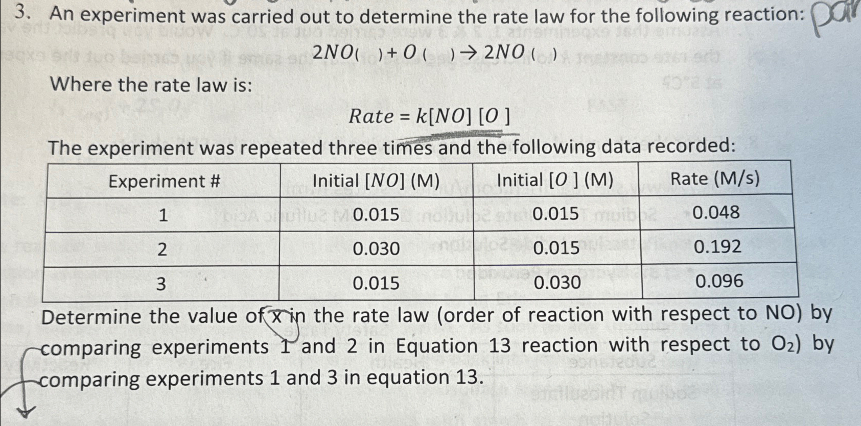 Solved An experiment was carried out to determine the rate | Chegg.com