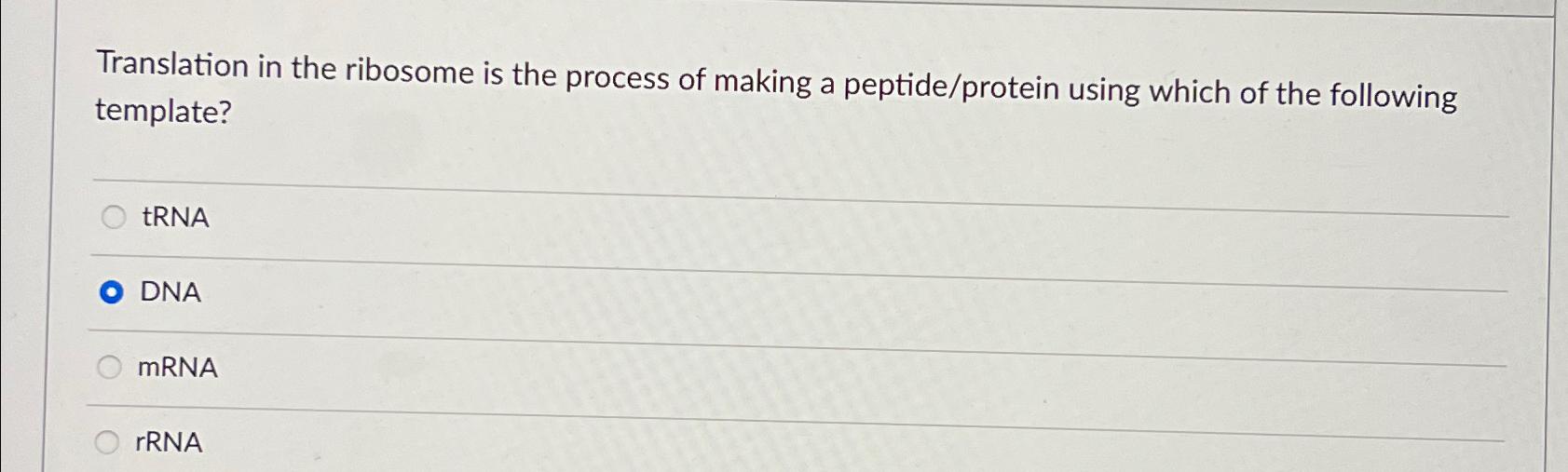 Solved Translation in the ribosome is the process of making | Chegg.com