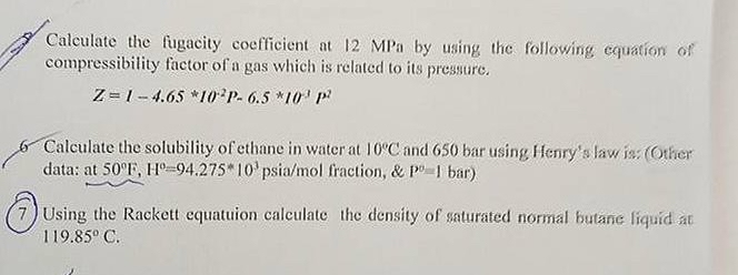 1_Calculate the fugacity coefficient at 12 ﻿MPa by | Chegg.com