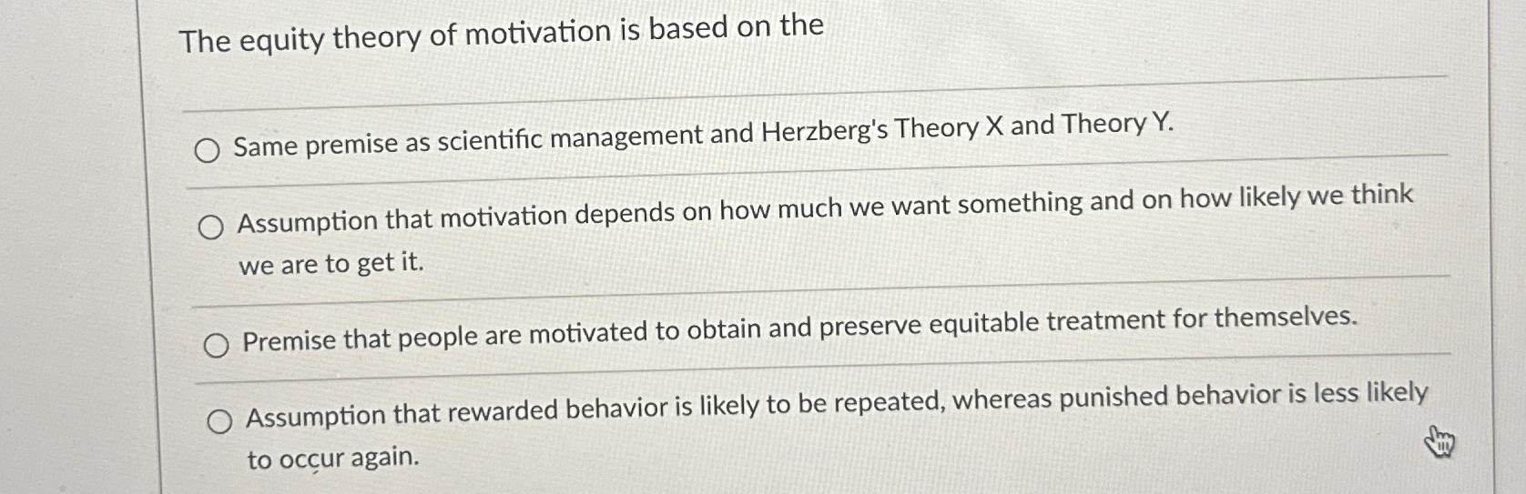 Solved The equity theory of motivation is based on theq, | Chegg.com