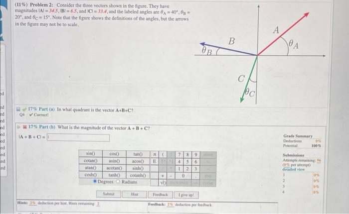 Solved (11\%) Problem 2: Consider The Three Vectors Shown In | Chegg.com