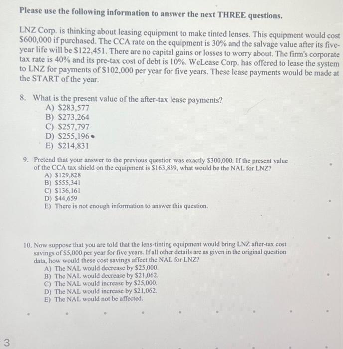 Solved Please use the following information to answer the | Chegg.com