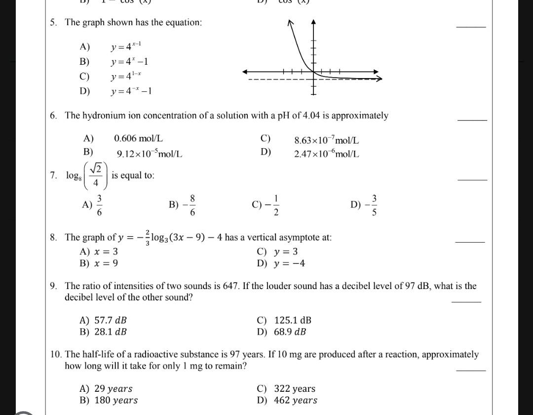 Solved 5. The graph shown has the equation: A) y=4x−1 B) | Chegg.com