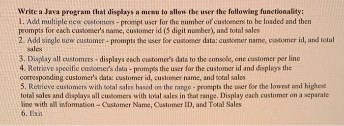 Solved Write a Java program that displays a menu to allow | Chegg.com