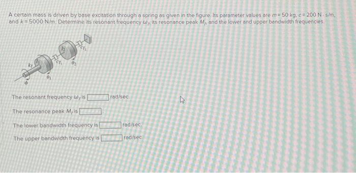 Solved A certain mass is driven by base excitation through a | Chegg.com