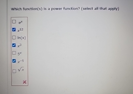 Solved Which function(s) is a power function? (select all | Chegg.com