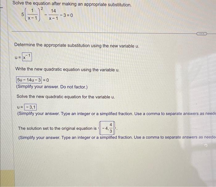 Solved Solve the equation after making an appropriate | Chegg.com