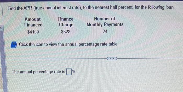 Solved Find the APR (true annual interest rate), to the | Chegg.com