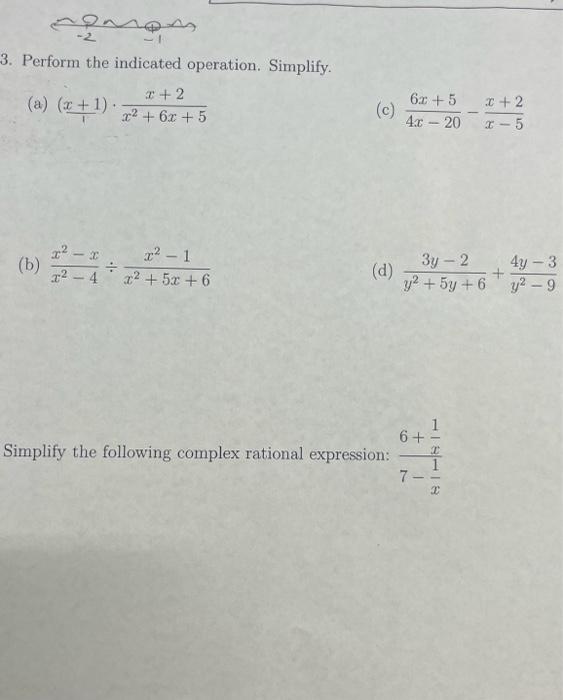 Solved 3. Perform the indicated operation. Simplify. (a) | Chegg.com