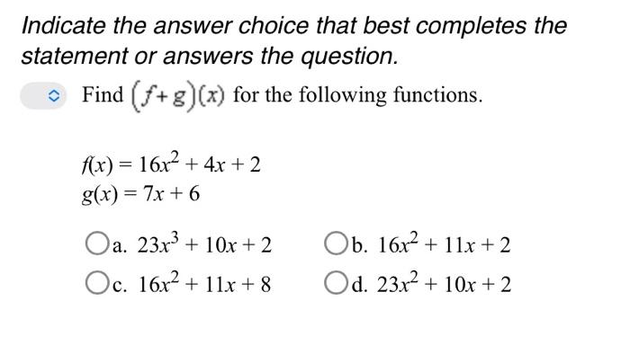 Solved Indicate the answer choice that best completes the | Chegg.com
