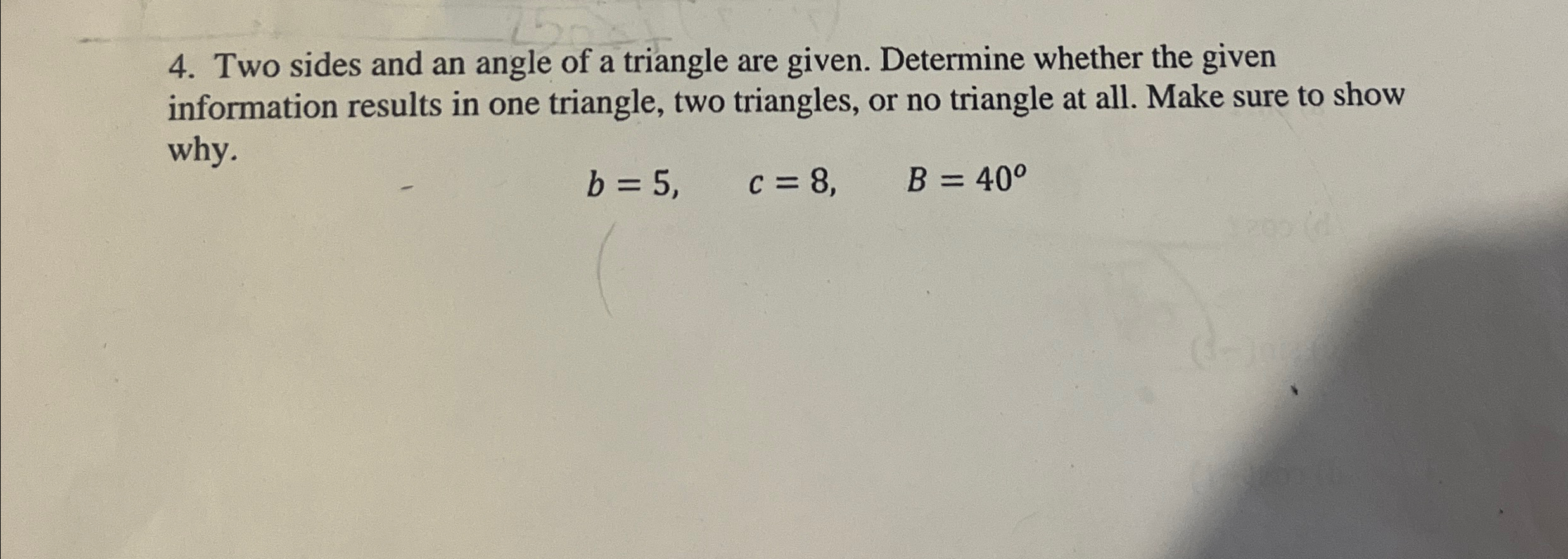 calculate angle of triangle given 2 sides