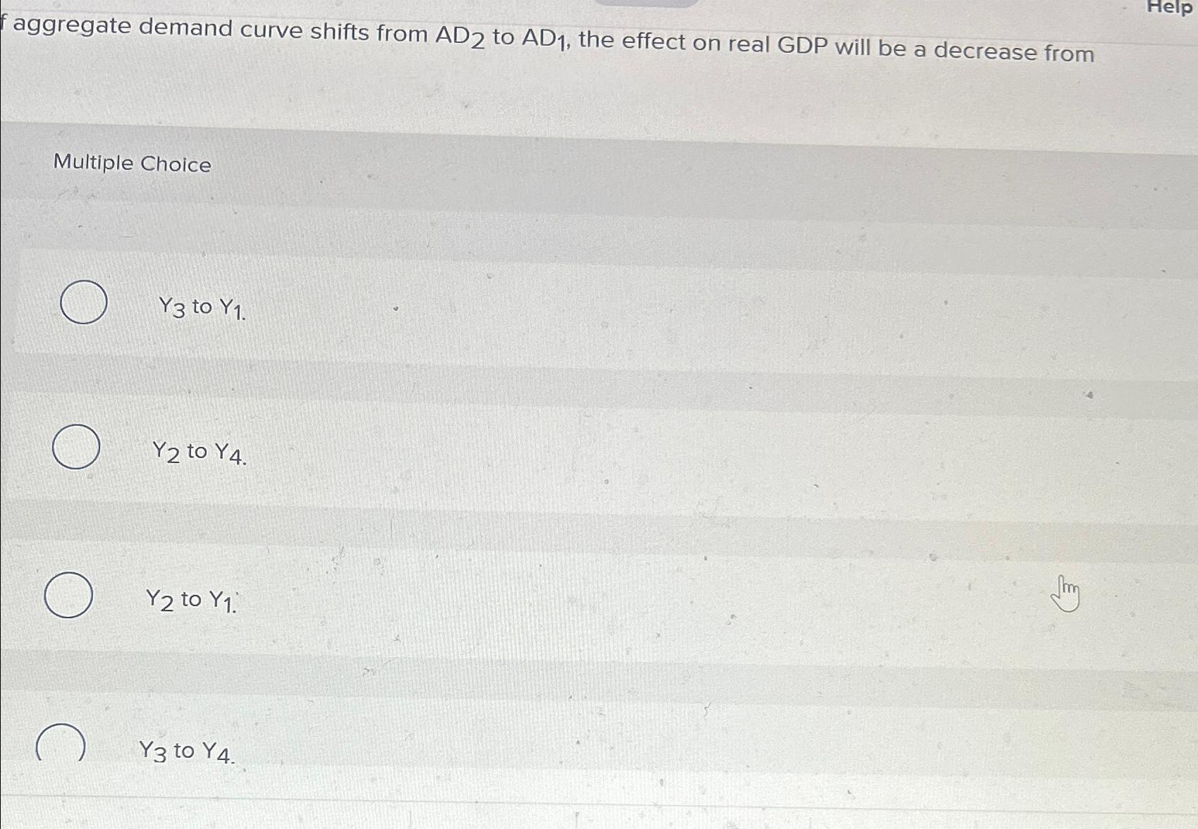 Solved aggregate demand curve shifts from AD2 ﻿to AD1, ﻿the | Chegg.com