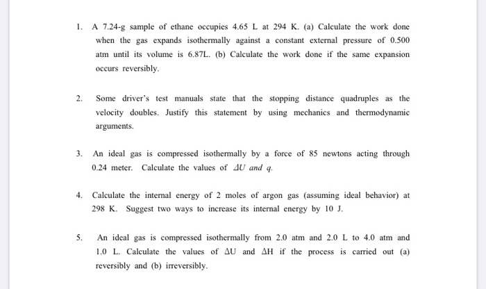 Solved 1 A 7 24 G Sample Of Ethane Occupies 4 65 L At 294 Chegg Com
