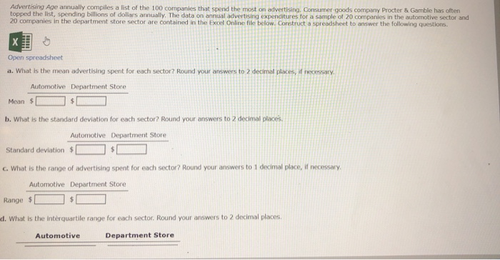 Solved Advertising Age Annually Compiles A List Of The 100 | Chegg.com