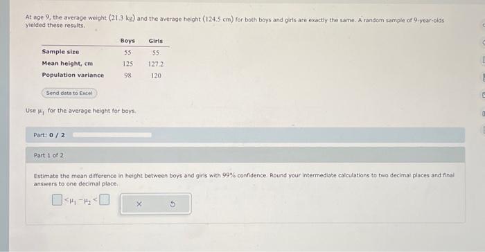 Solved 1)estimate the mean difference in height between boys | Chegg.com