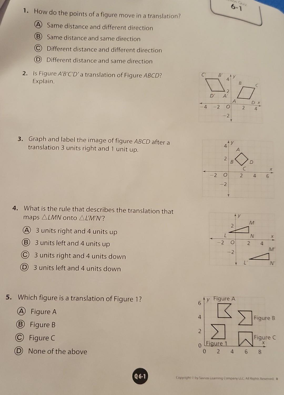 Solved 1. Is Figure A′B′C′D′ a reflection of Figure ABCD | Chegg.com