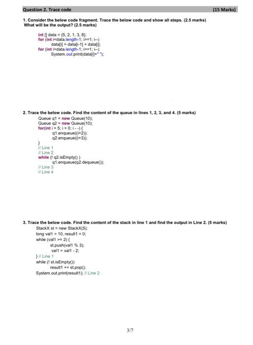 Question 2. Trace code 1. Consider the below code | Chegg.com