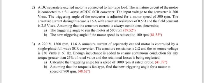 Solved 2) A DC separately excited motor is connected to | Chegg.com