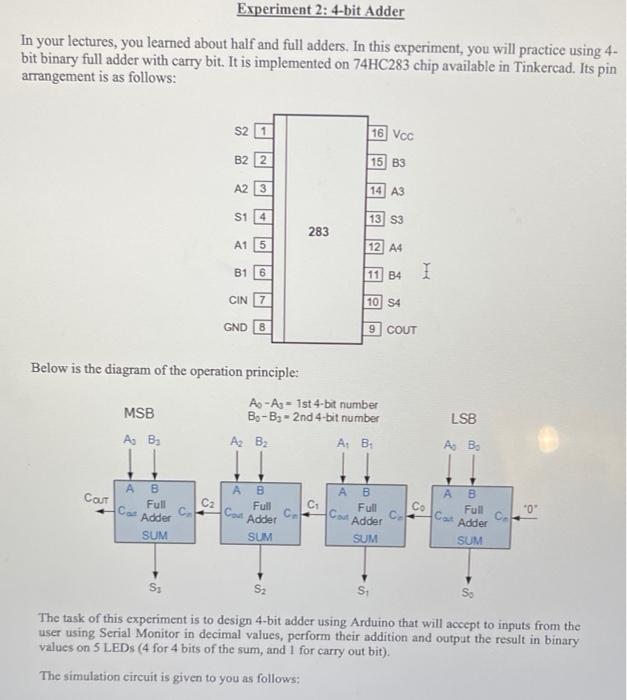 Experiment 2: 4-bit Adder In your lectures, you | Chegg.com
