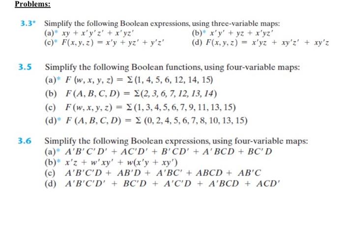 Solved Problems: 3.3* Simplify The Following Boolean | Chegg.com