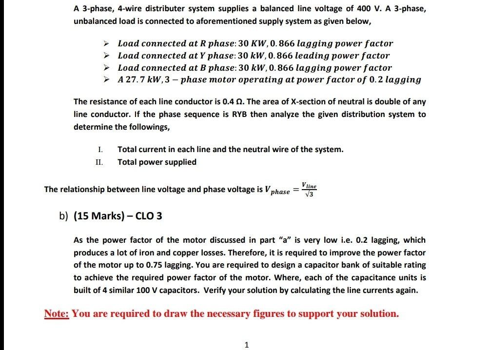 Solved A 3-phase, 4-wire distributer system supplies a | Chegg.com