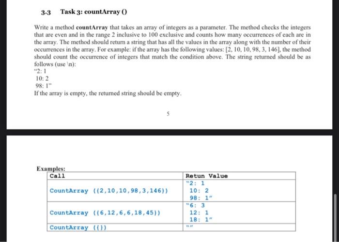 Solved Write a method countArray that takes an array of | Chegg.com