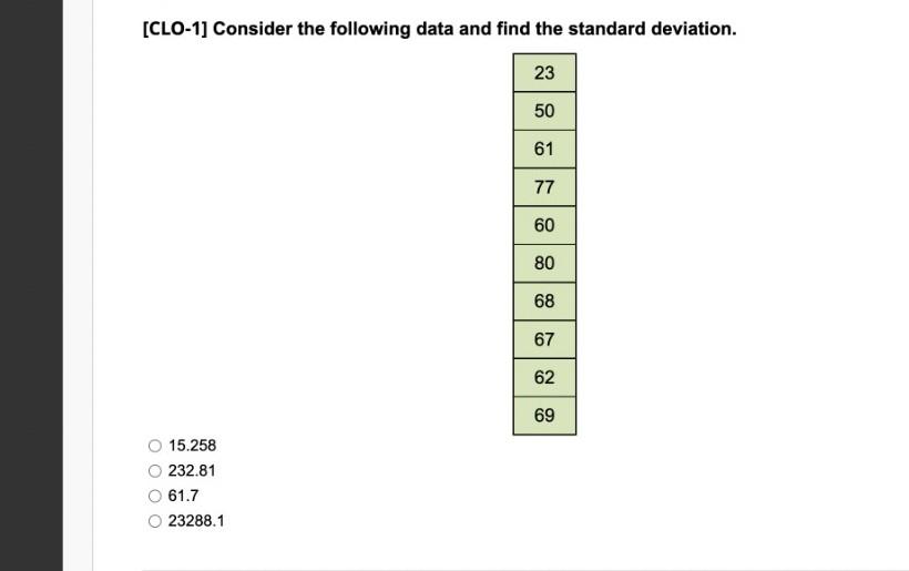 Solved [CLO-1] Consider the following data and find the | Chegg.com
