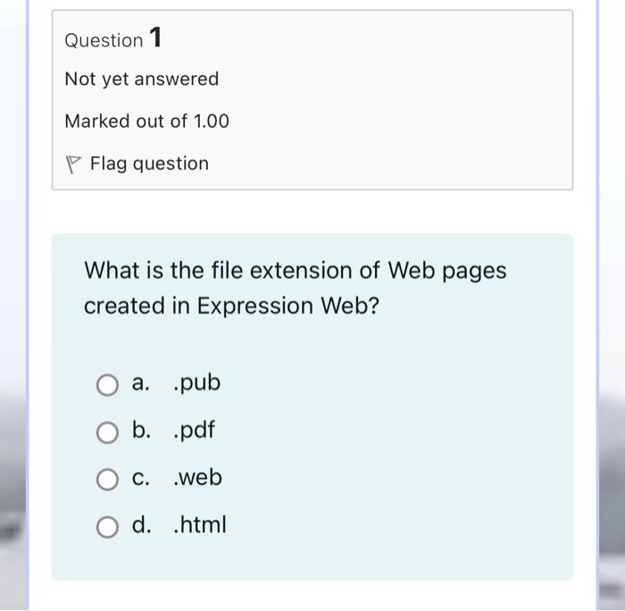 Solved Question 1 Not yet answered Marked out of 1.00 p Flag