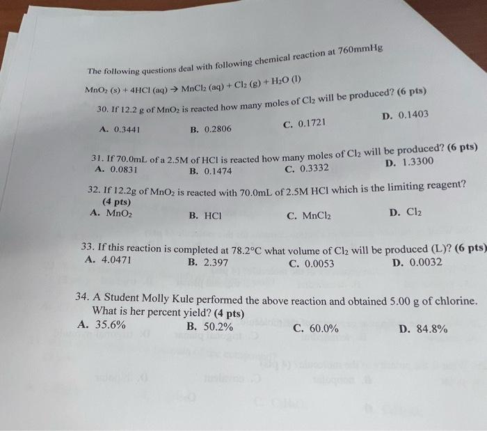 Solved The following questions deal with following chemical | Chegg.com