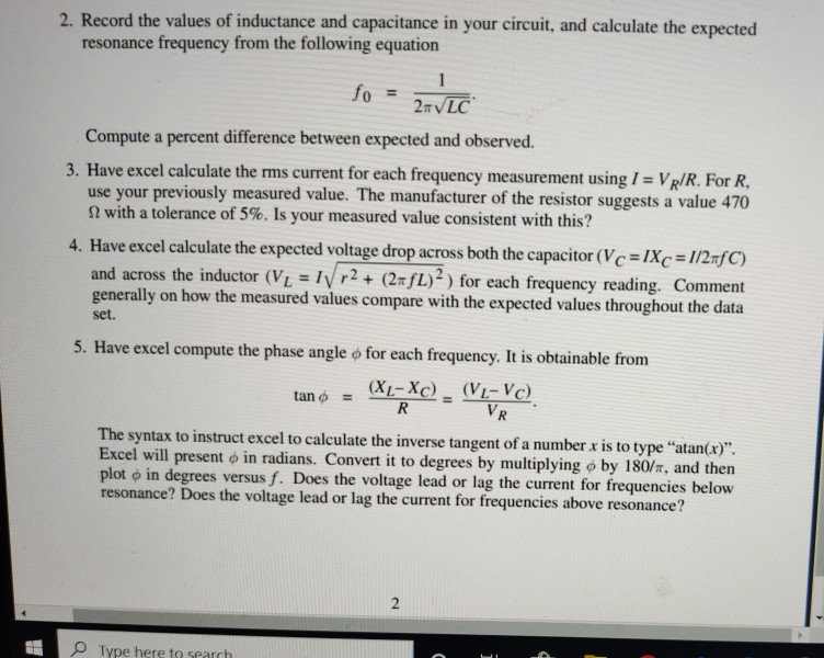 2. Record the values of inductance and capacitance in | Chegg.com