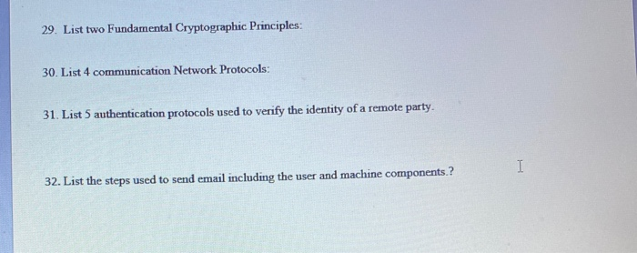Solved 29. List two Fundamental Cryptographic Principles: | Chegg.com