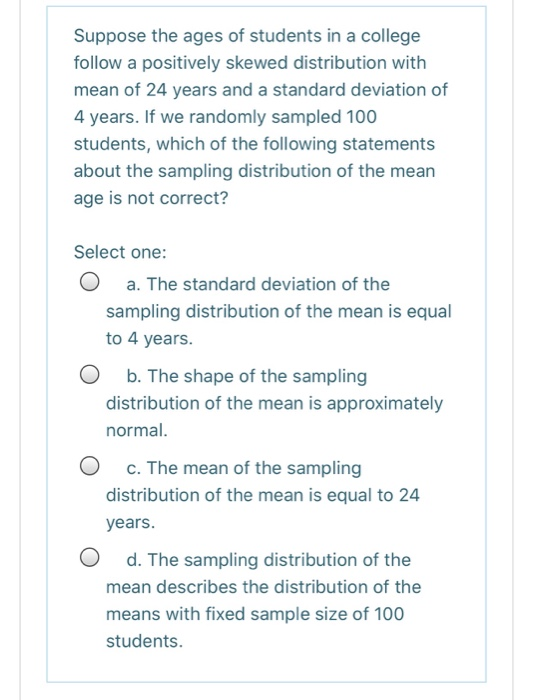 Solved Suppose the ages of students in a college follow a | Chegg.com