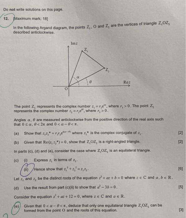 Solved 12. [Maximum mark: 18] In the following Argand | Chegg.com